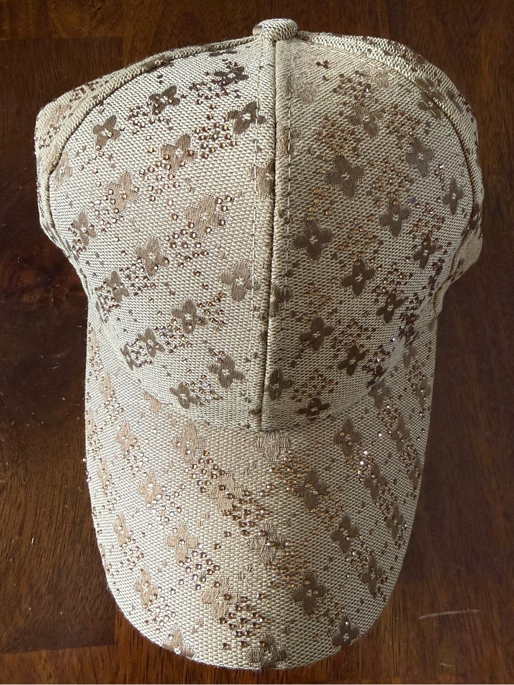 NEW Beige Rhinestone Floral Baseball Cap